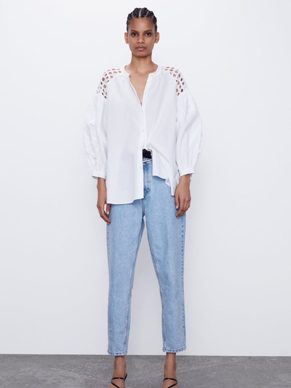 Zara Rare 2020 3D Floral Applique & Eyelet White Poplin Shirt